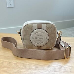 Coach Beige Signature Mini Crossbody with Wide Strap